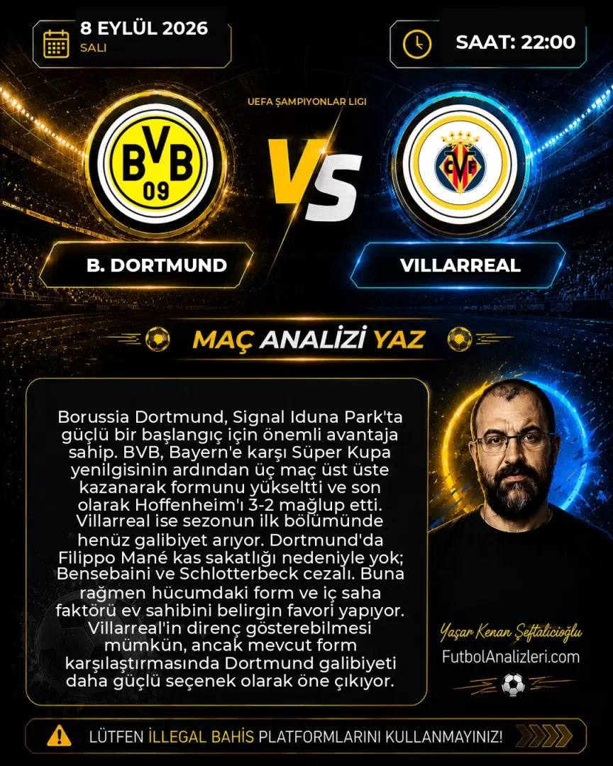 B. Dortmund – Villarreal İddaa Tahmini ve Maç Analizi